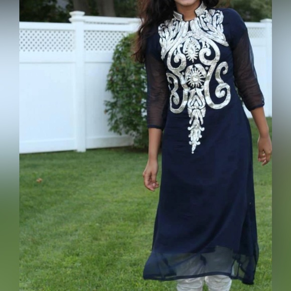 Salwar Kameez Dresses & Skirts - Dark blue and silver small dress